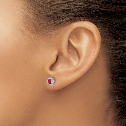 14k White Gold 4x3mm Pear Ruby and Diamond Post Earrings