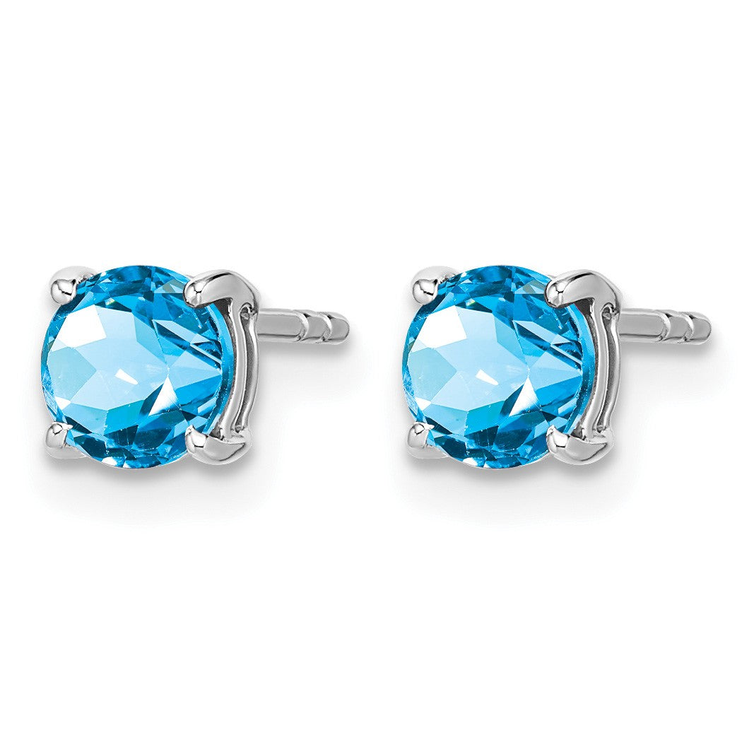 14k White Gold 5mm Round Blue Topaz Post Earrings
