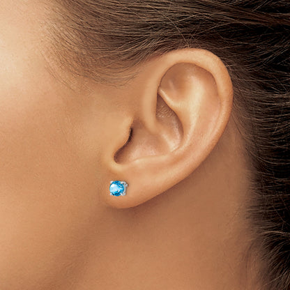 14k White Gold 5mm Round Blue Topaz Post Earrings