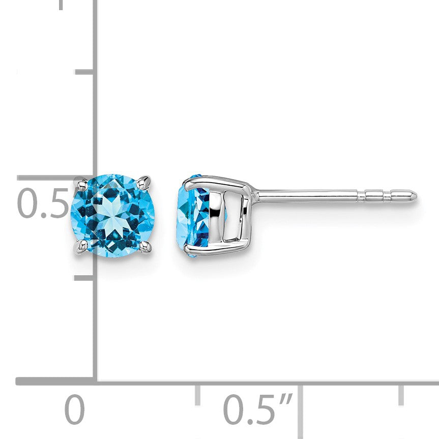 14k White Gold 5mm Round Blue Topaz Post Earrings