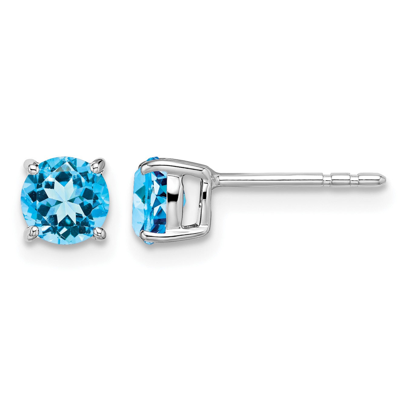14k White Gold 5mm Round Blue Topaz Post Earrings