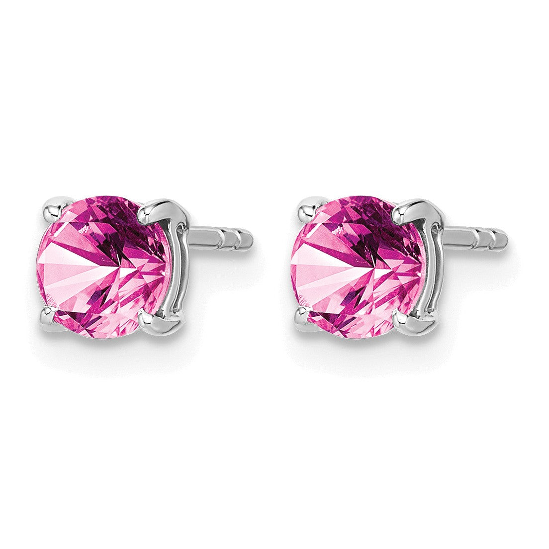 14k White Gold 5mm Round Lab Created Pink Sapphire Post Earrings