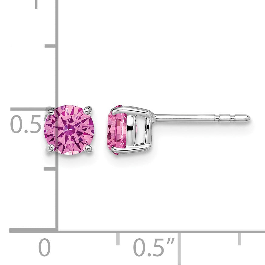 14k White Gold 5mm Round Lab Created Pink Sapphire Post Earrings