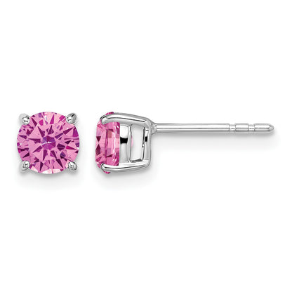 14k White Gold 5mm Round Lab Created Pink Sapphire Post Earrings