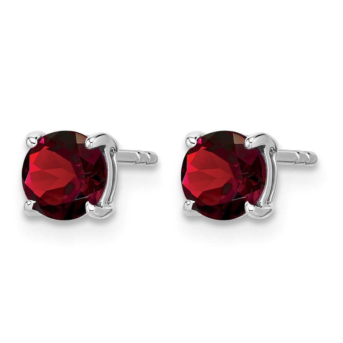14k White Gold 5mm Round Garnet Post Earrings