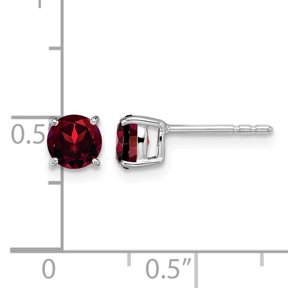 14k White Gold 5mm Round Garnet Post Earrings