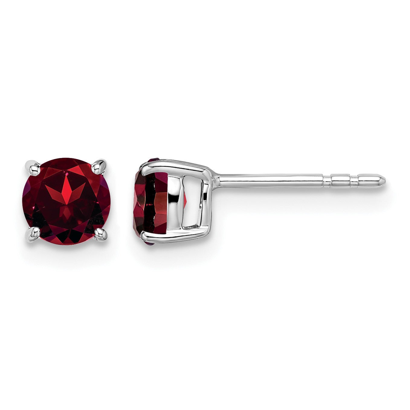 14k White Gold 5mm Round Garnet Post Earrings