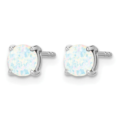 14k White Gold 5mm Round Lab Created Opal Post Earrings