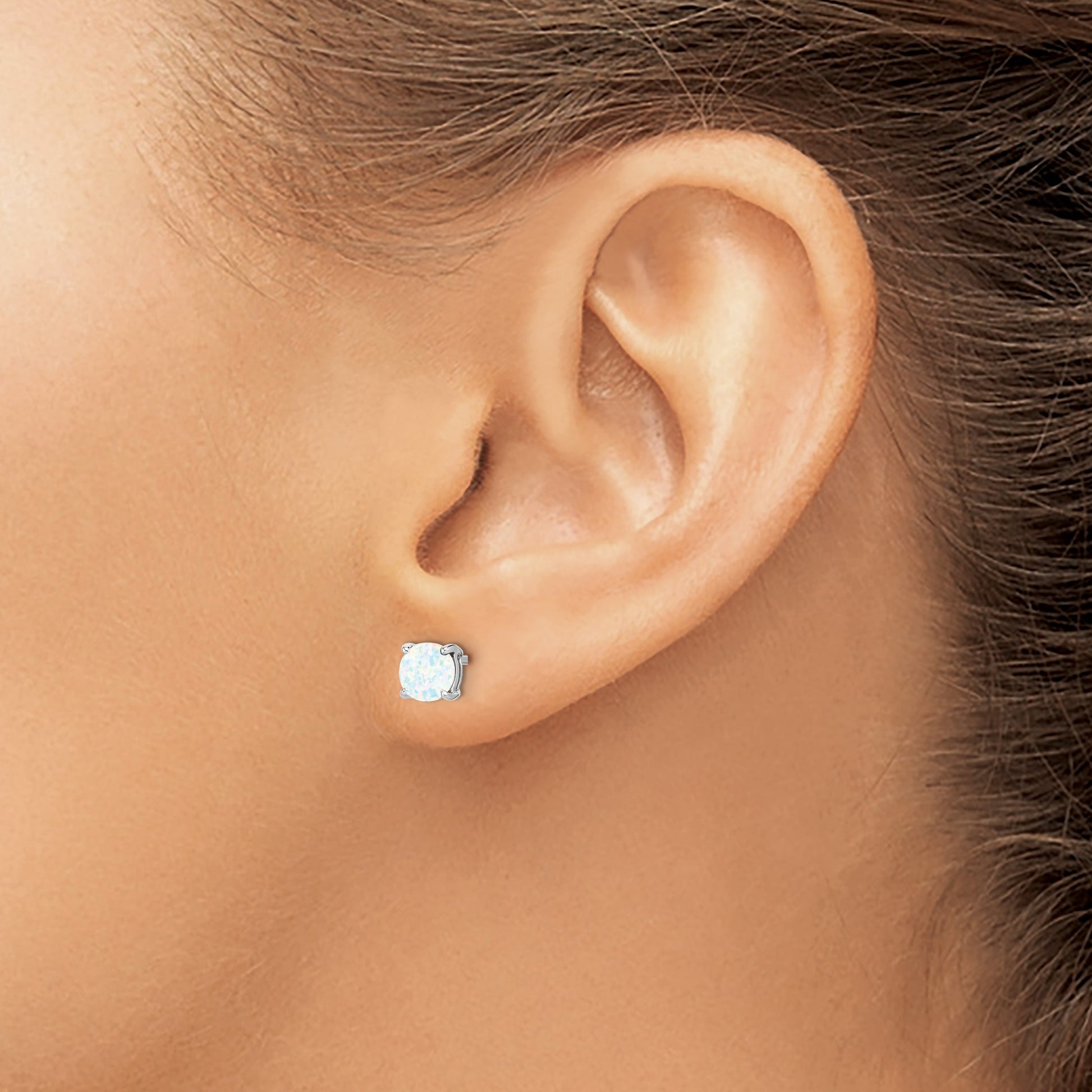 14k White Gold 5mm Round Lab Created Opal Post Earrings