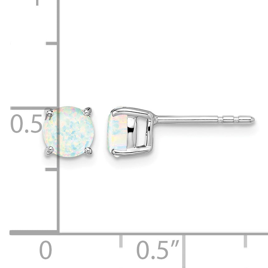 14k White Gold 5mm Round Lab Created Opal Post Earrings