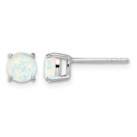 14k White Gold 5mm Round Lab Created Opal Post Earrings