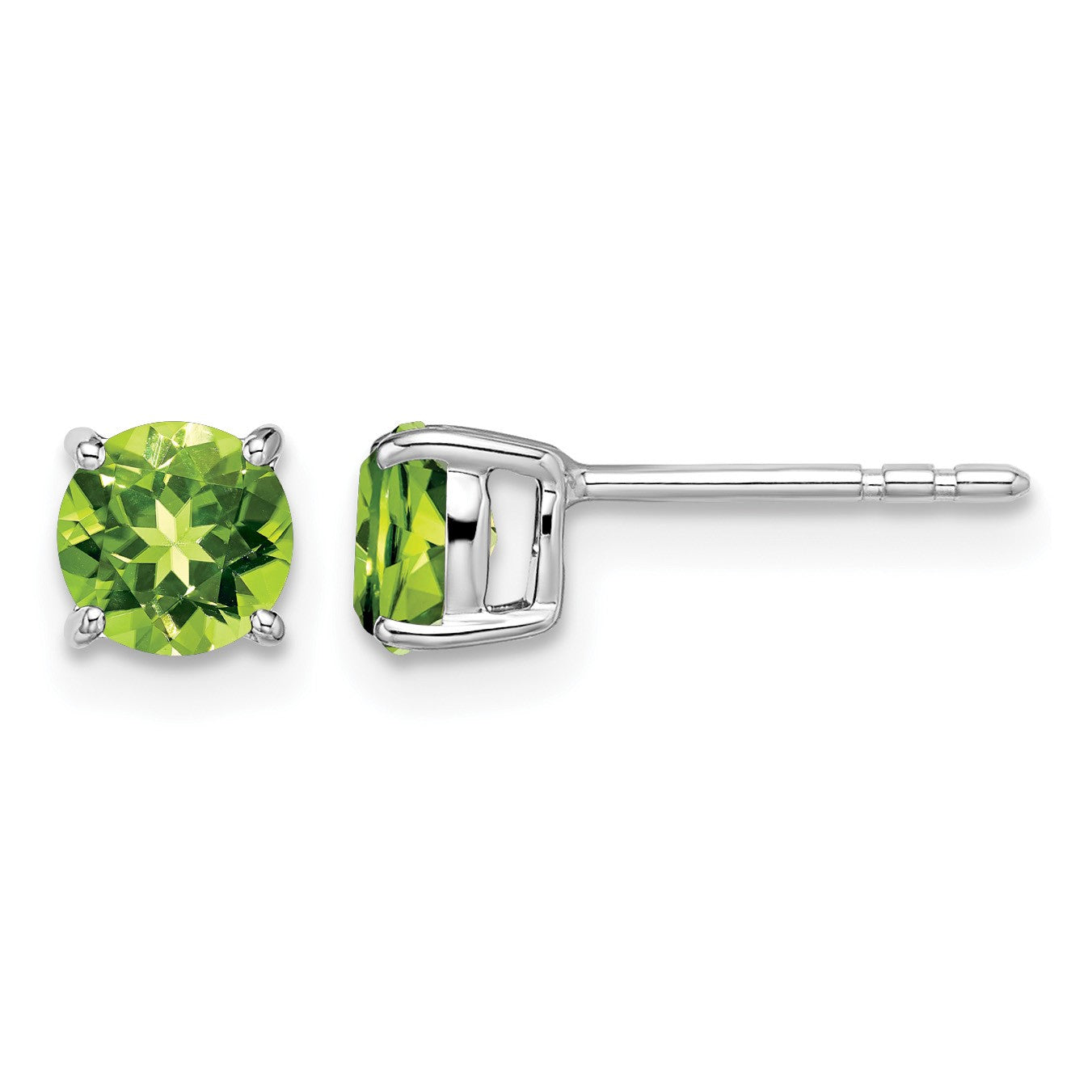 14k White Gold 5mm Round Peridot Post Earrings
