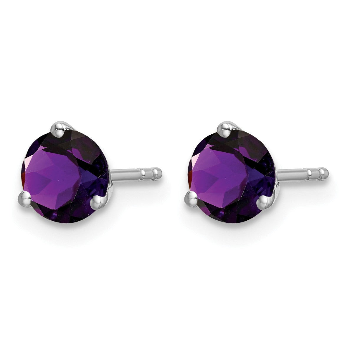14k White Gold 5mm Round Amethyst Martini Post Earrings