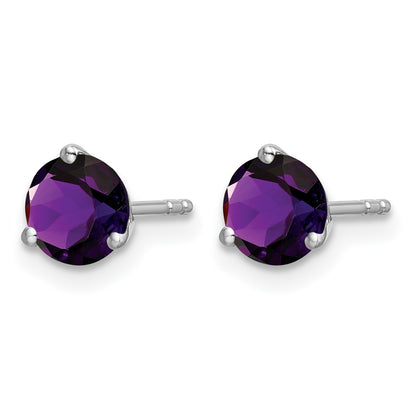 14k White Gold 5mm Round Amethyst Martini Post Earrings