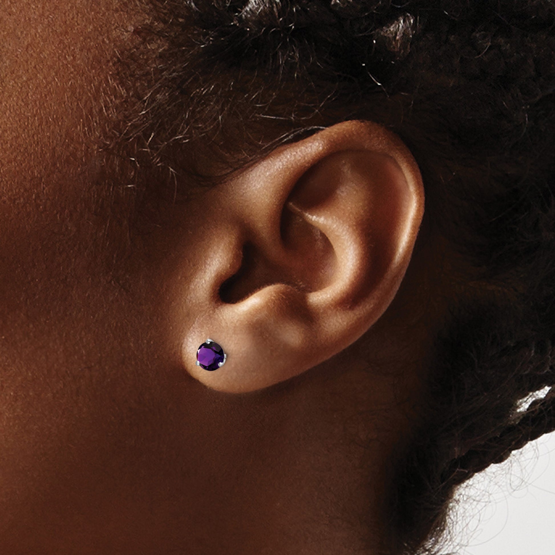 14k White Gold 5mm Round Amethyst Martini Post Earrings