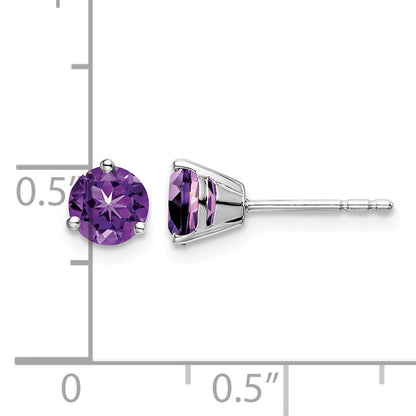 14k White Gold 5mm Round Amethyst Martini Post Earrings