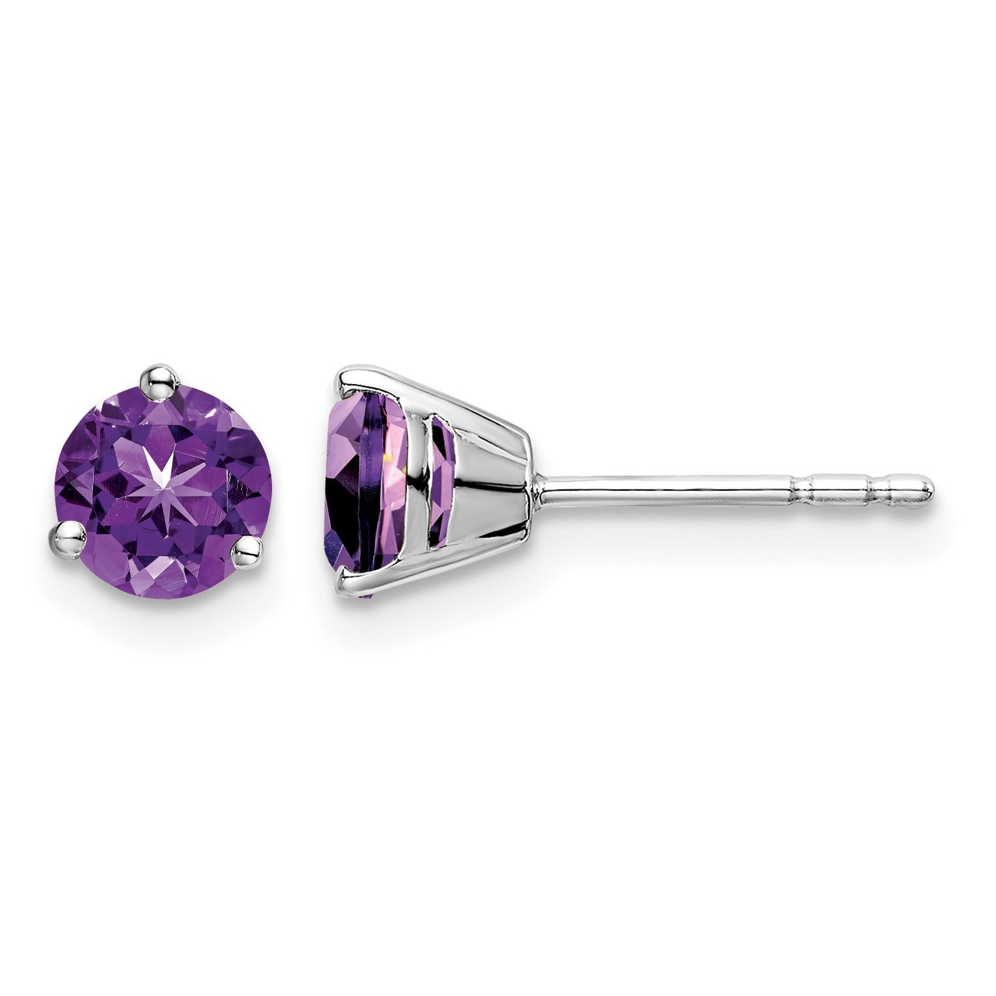14k White Gold 5mm Round Amethyst Martini Post Earrings