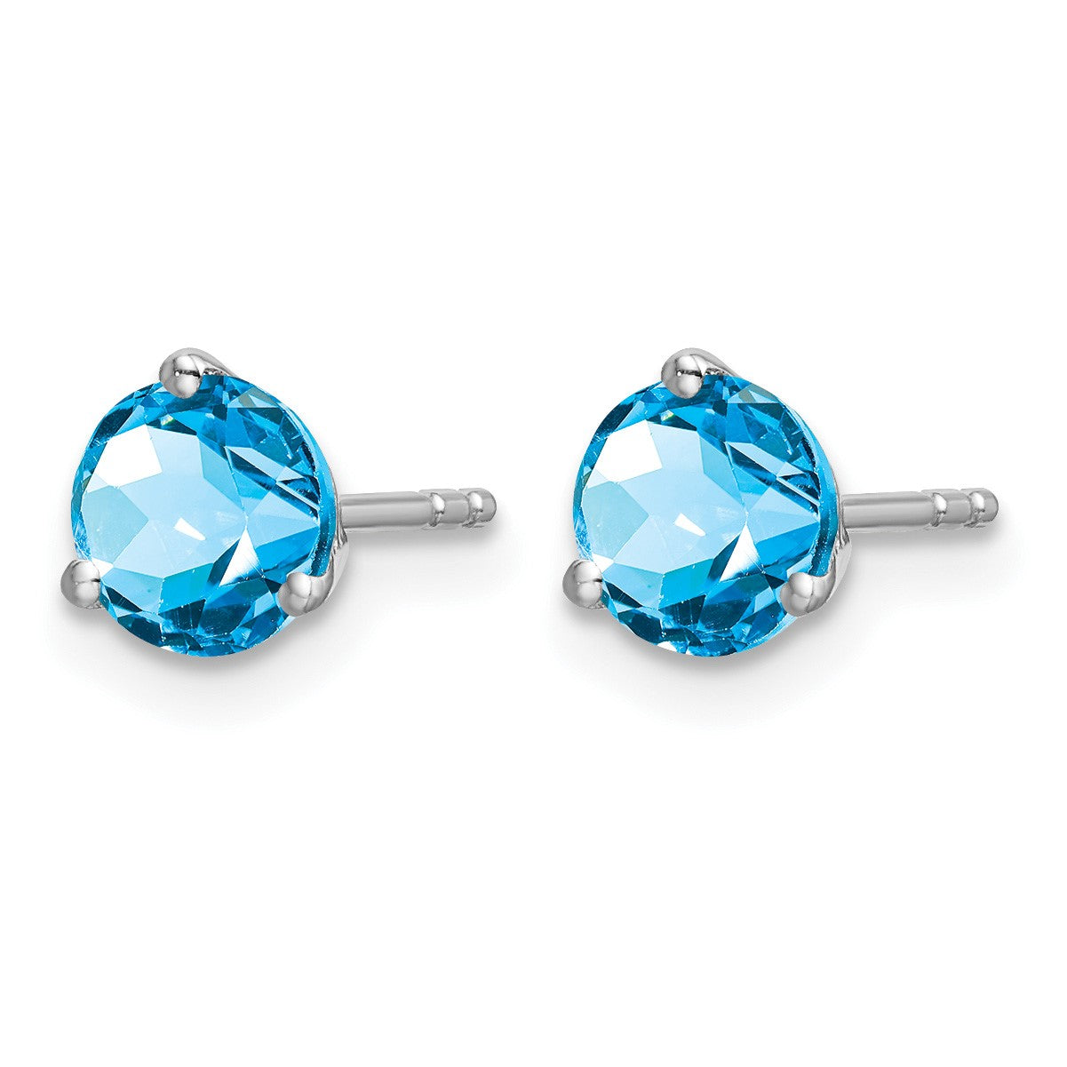 14k White Gold 5mm Round Blue Topaz Martini Post Earrings