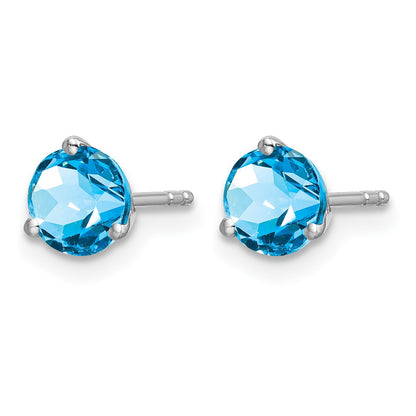 14k White Gold 5mm Round Blue Topaz Martini Post Earrings
