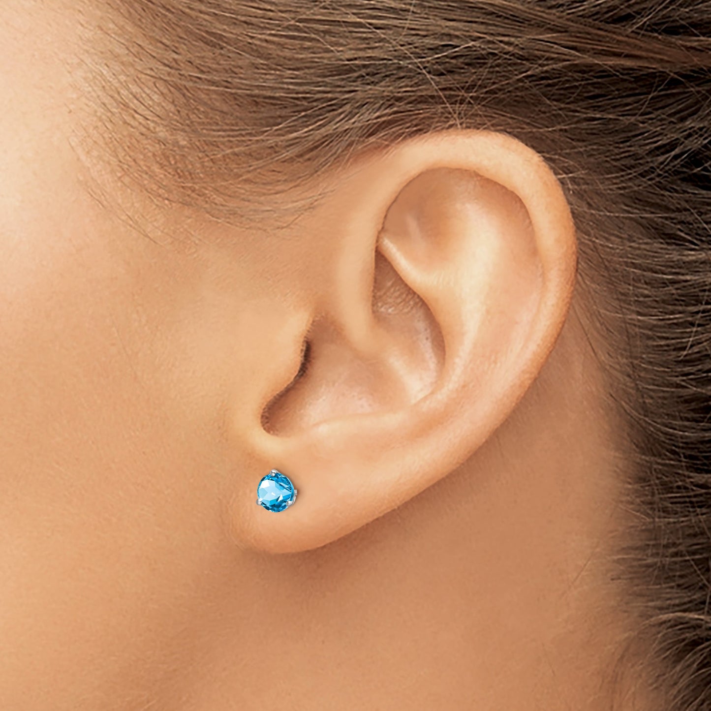 14k White Gold 5mm Round Blue Topaz Martini Post Earrings