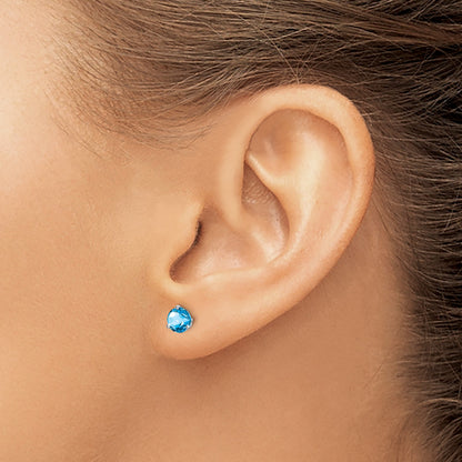 14k White Gold 5mm Round Blue Topaz Martini Post Earrings