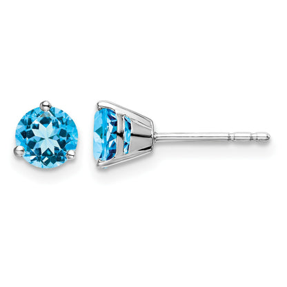 14k White Gold 5mm Round Blue Topaz Martini Post Earrings