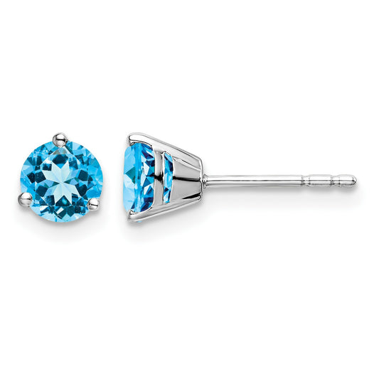 14k White Gold 5mm Round Blue Topaz Martini Post Earrings