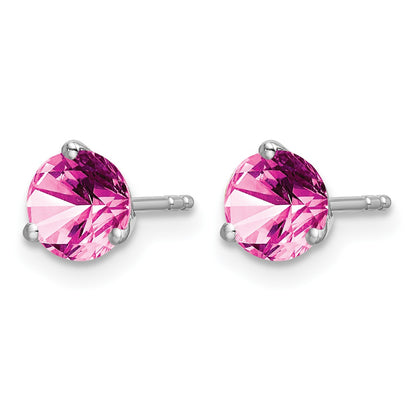 14k White Gold 5mm Round Lab Created Pink Sapphire Martini Post Earrings