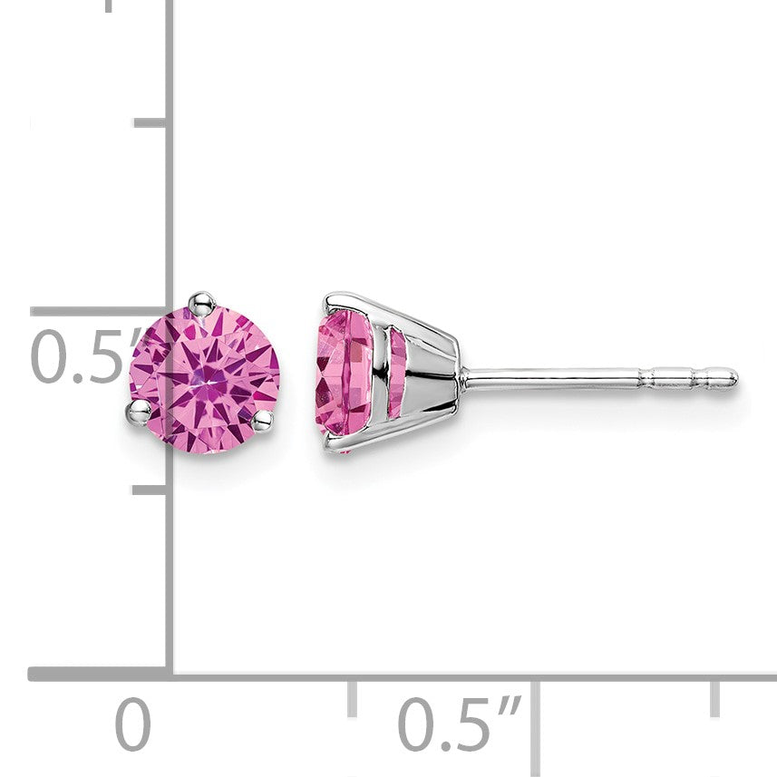14k White Gold 5mm Round Lab Created Pink Sapphire Martini Post Earrings