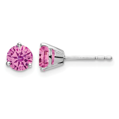 14k White Gold 5mm Round Lab Created Pink Sapphire Martini Post Earrings