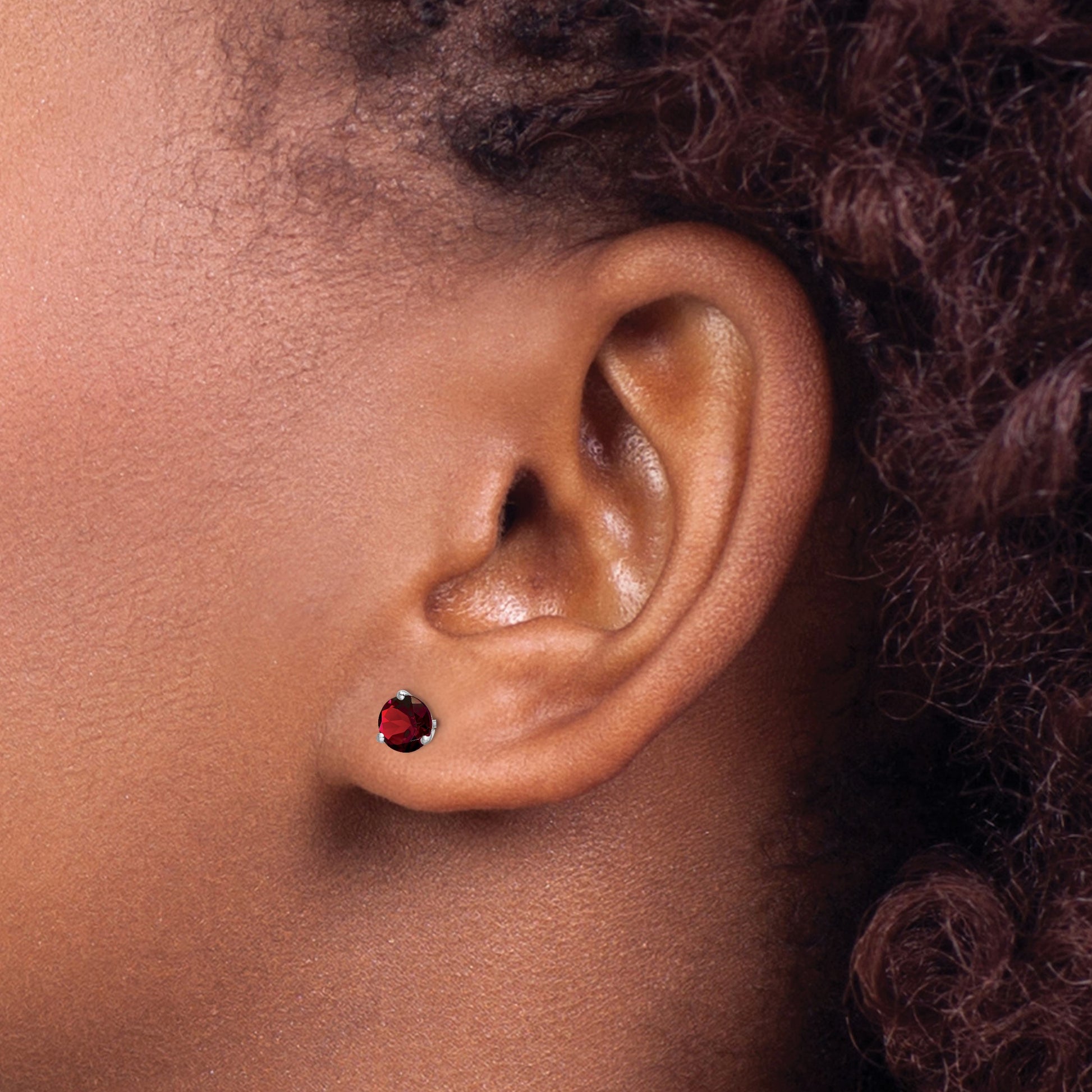 14k White Gold 5mm Round Garnet Martini Post Earrings