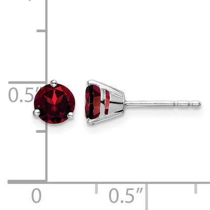 14k White Gold 5mm Round Garnet Martini Post Earrings