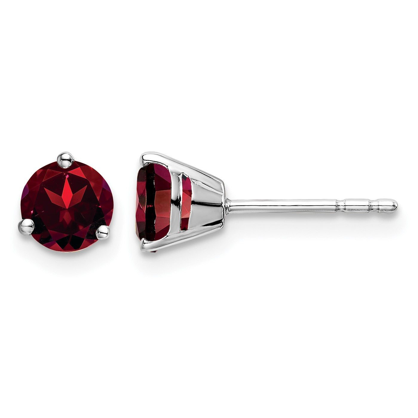 14k White Gold 5mm Round Garnet Martini Post Earrings
