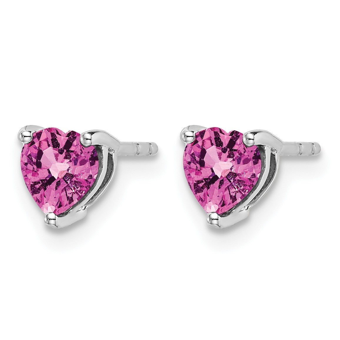 14k White Gold 5mm Heart Lab Created Pink Sapphire Post Earrings