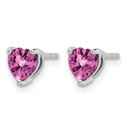 14k White Gold 5mm Heart Lab Created Pink Sapphire Post Earrings