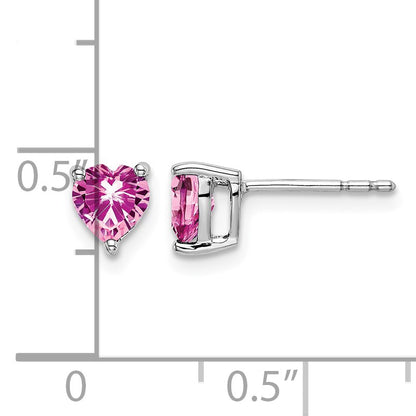 14k White Gold 5mm Heart Lab Created Pink Sapphire Post Earrings