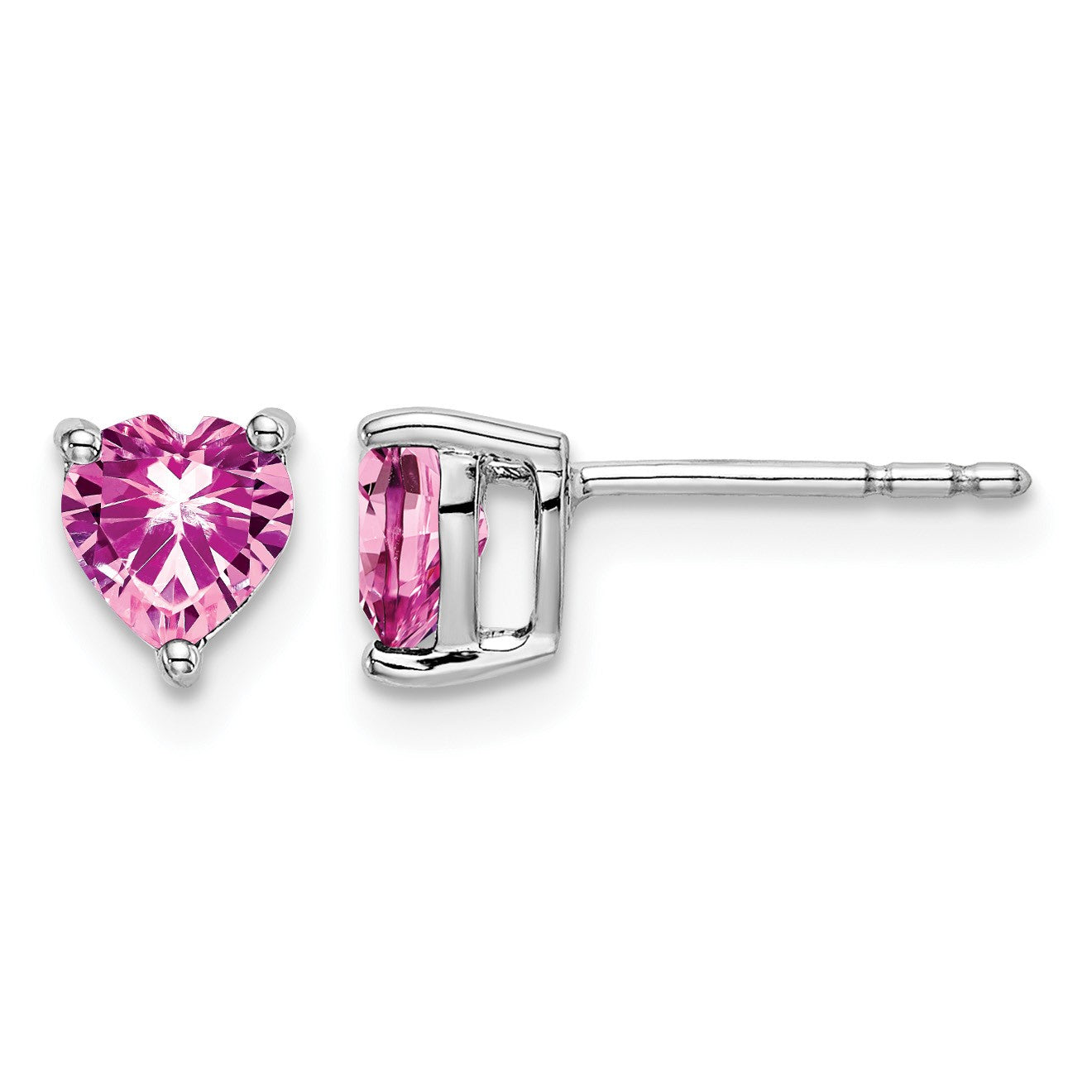 14k White Gold 5mm Heart Lab Created Pink Sapphire Post Earrings