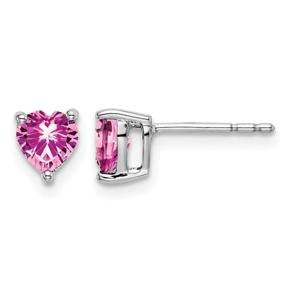 14k White Gold 5mm Heart Lab Created Pink Sapphire Post Earrings