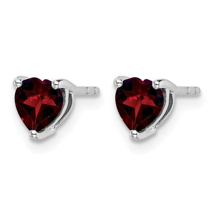 14k White Gold 5mm Heart Garnet Post Earrings