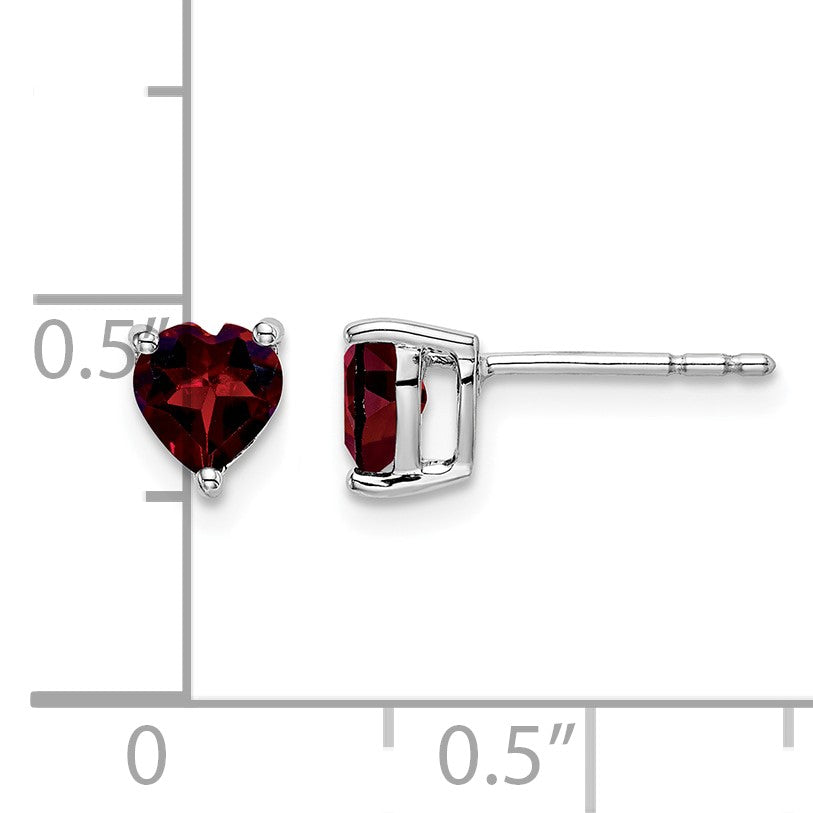 14k White Gold 5mm Heart Garnet Post Earrings