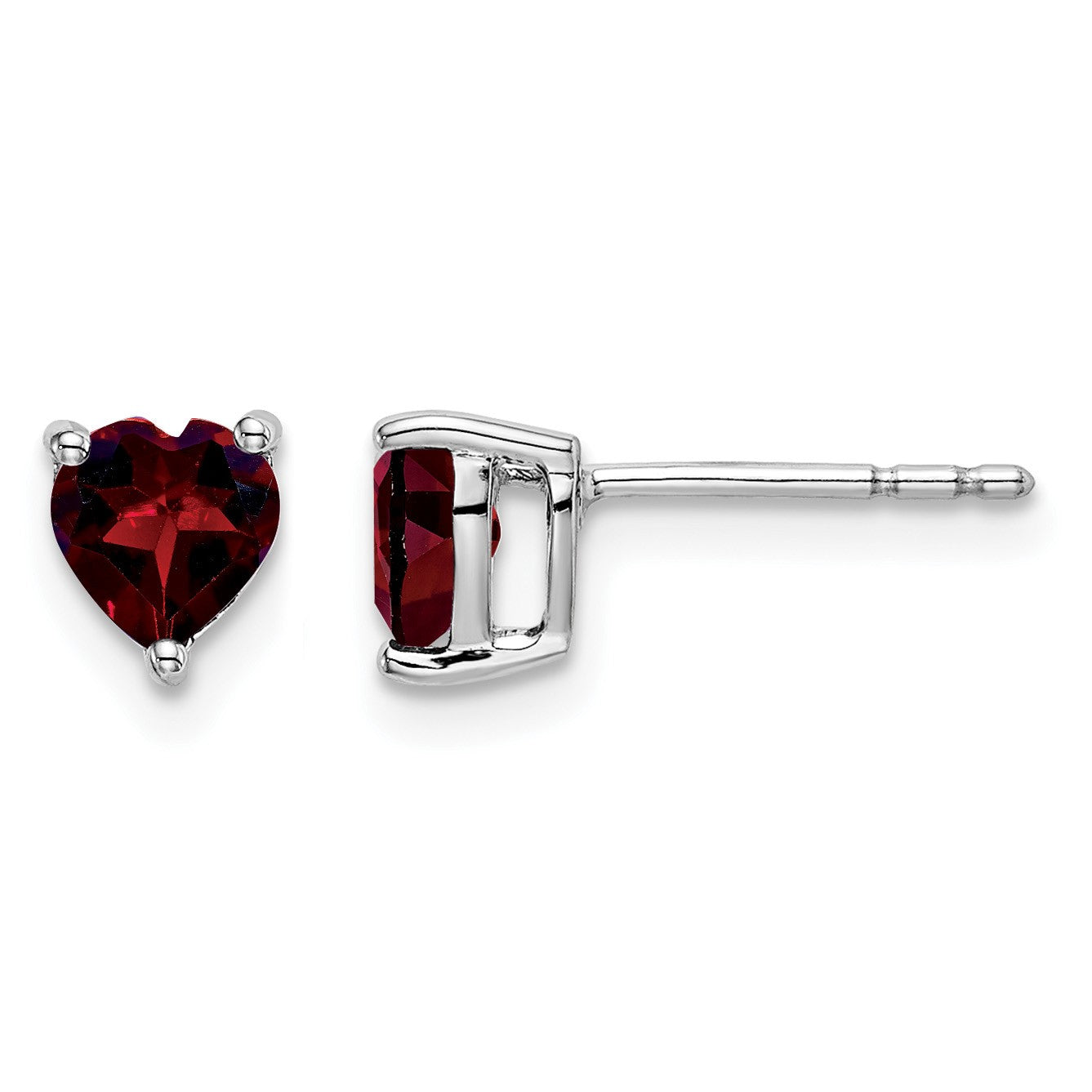 14k White Gold 5mm Heart Garnet Post Earrings