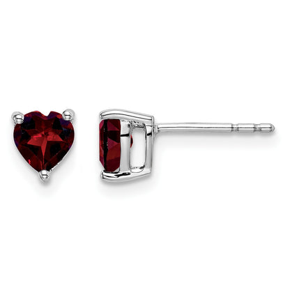 14k White Gold 5mm Heart Garnet Post Earrings