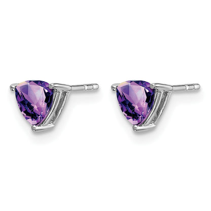 14k White Gold 5mm Trillion Amethyst Post Earrings