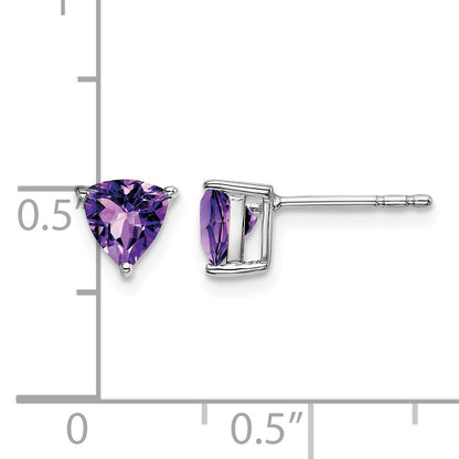 14k White Gold 5mm Trillion Amethyst Post Earrings