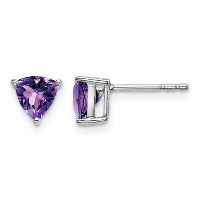 14k White Gold 5mm Trillion Amethyst Post Earrings