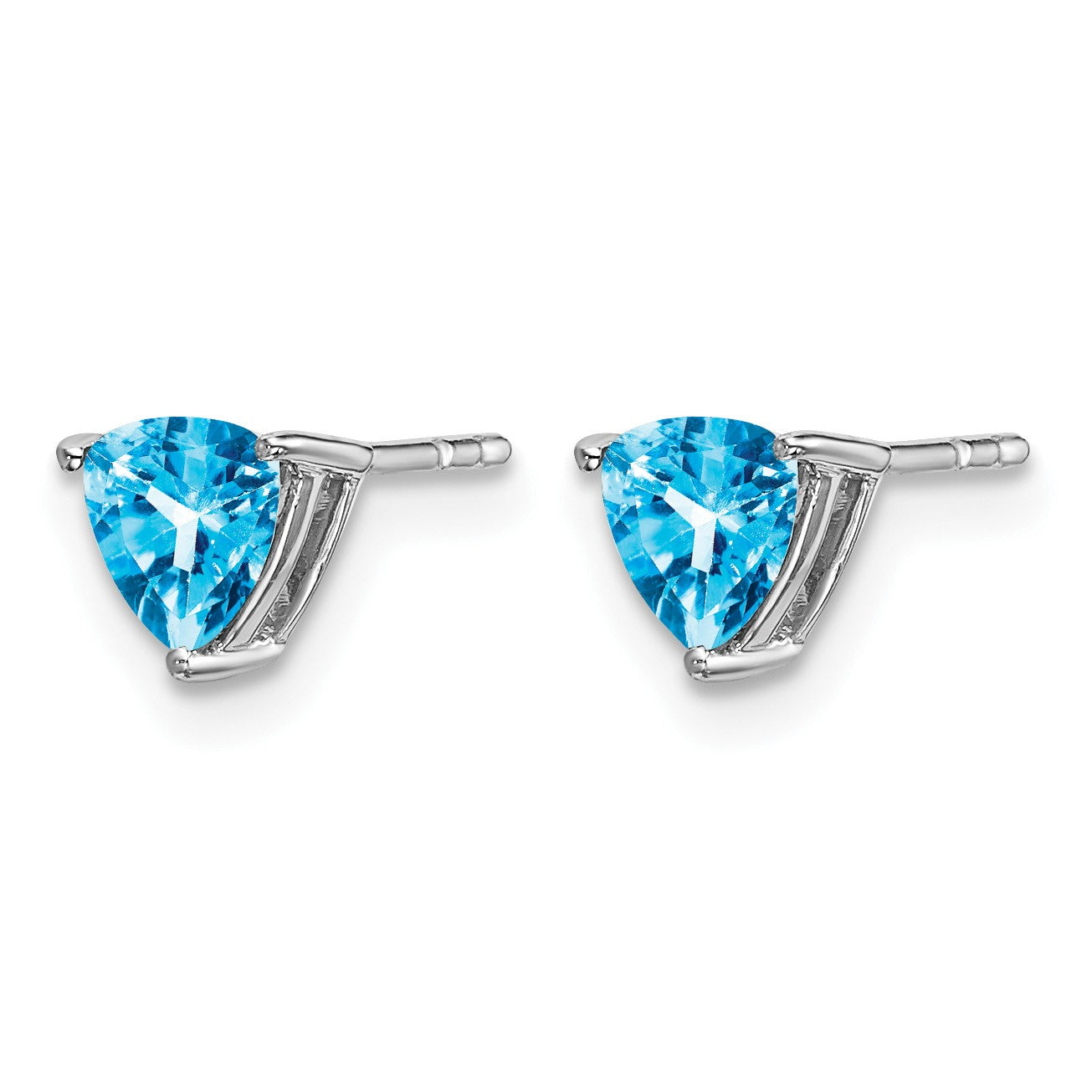 14k White Gold 5mm Trillion Blue Topaz Post Earrings