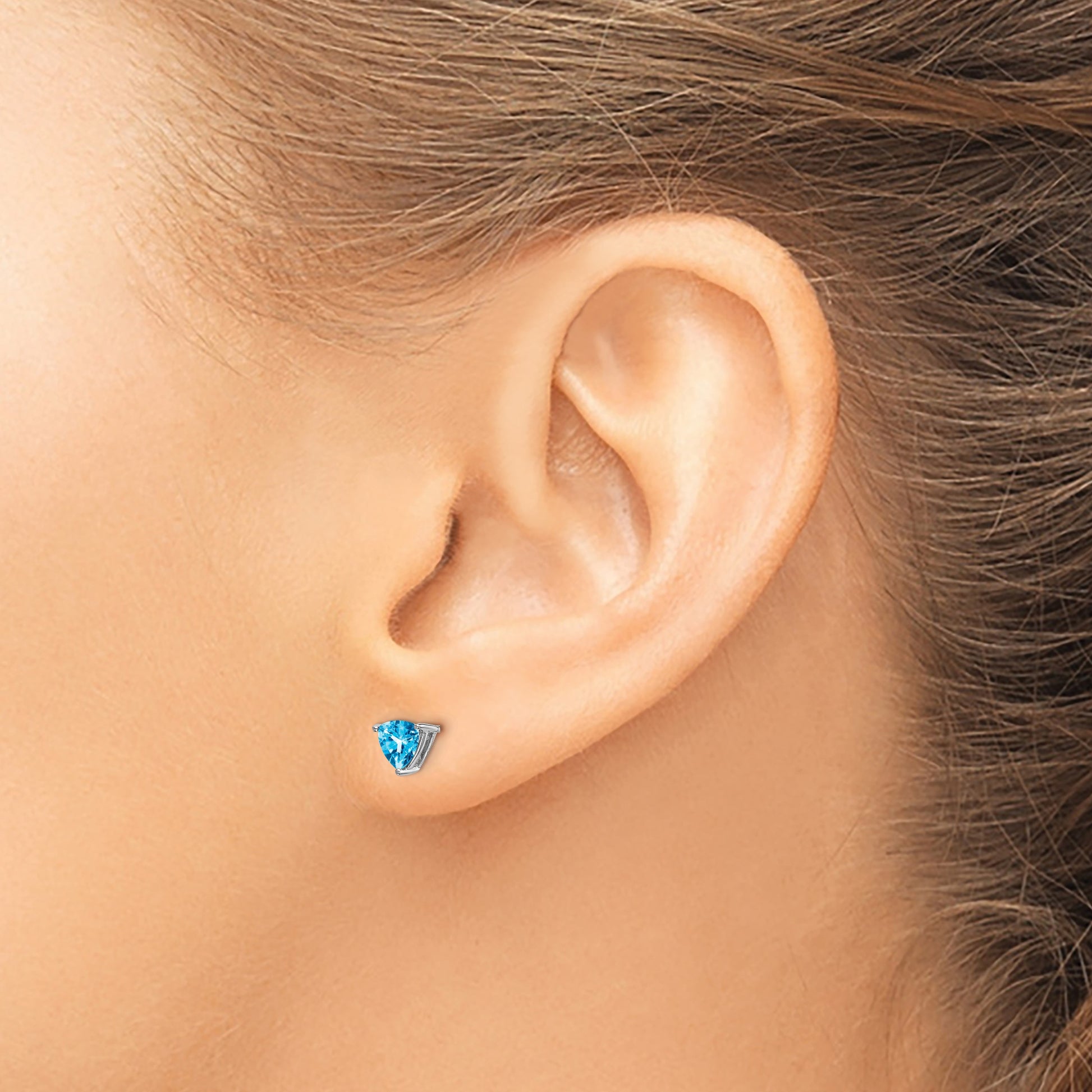 14k White Gold 5mm Trillion Blue Topaz Post Earrings
