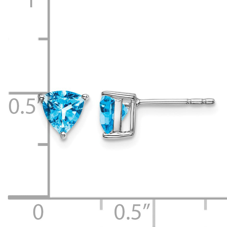 14k White Gold 5mm Trillion Blue Topaz Post Earrings