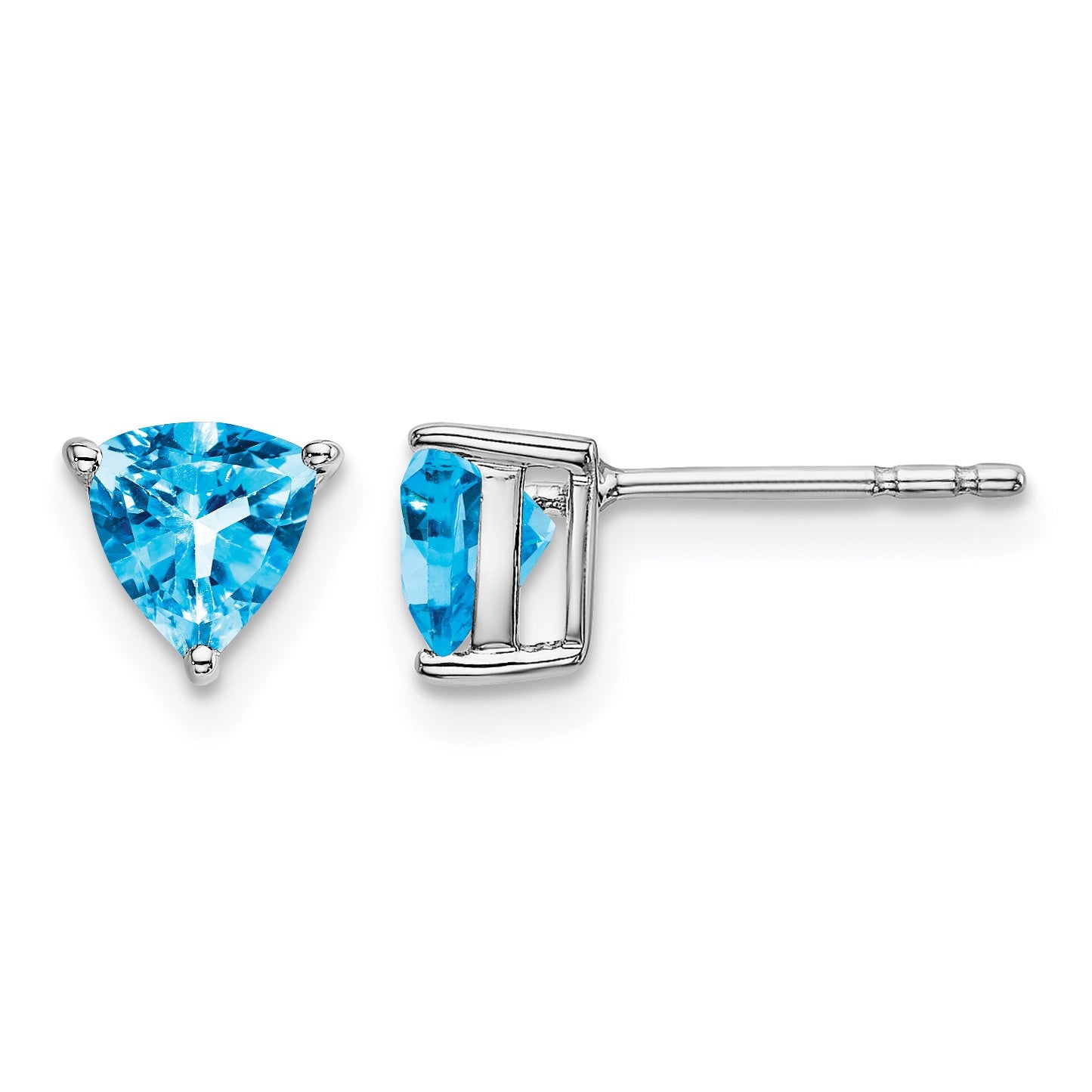 14k White Gold 5mm Trillion Blue Topaz Post Earrings