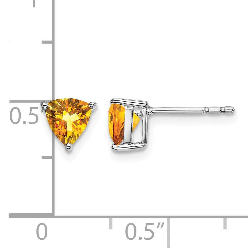 14k White Gold 5mm Trillion Citrine Post Earrings